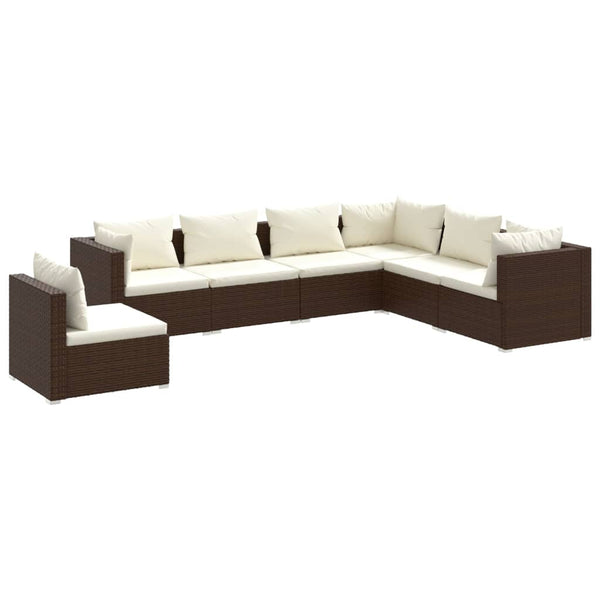 vidaXL 7-Piece Garden Lounge Set with Cushions Poly Rattan Brown