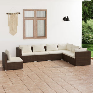vidaXL 7-Piece Garden Lounge Set with Cushions Poly Rattan Brown
