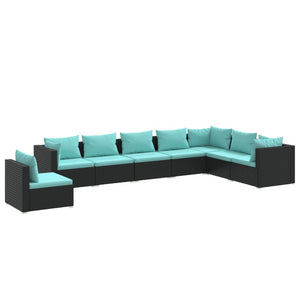 vidaXL 8-piece Garden Lounge Set with Cushions Poly Rattan Black
