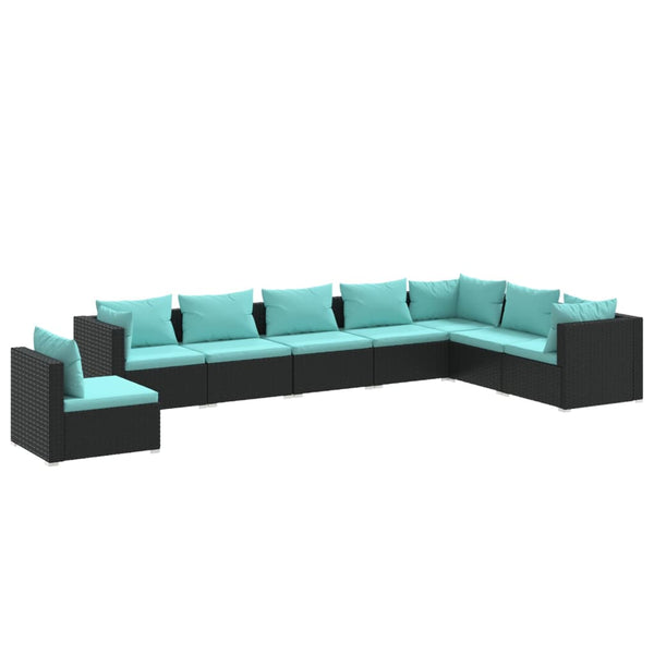 vidaXL 8-piece Garden Lounge Set with Cushions Poly Rattan Black