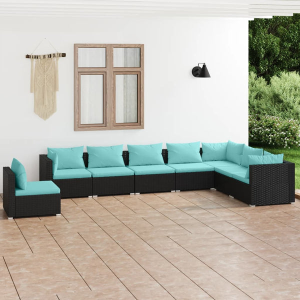 vidaXL 8-piece Garden Lounge Set with Cushions Poly Rattan Black