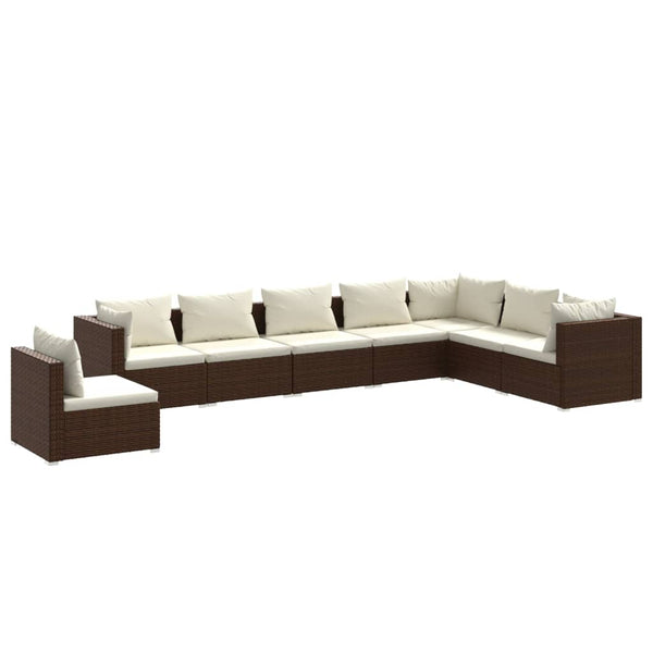 vidaXL 8-Piece Garden Lounge Set with Cushions Poly Rattan Brown