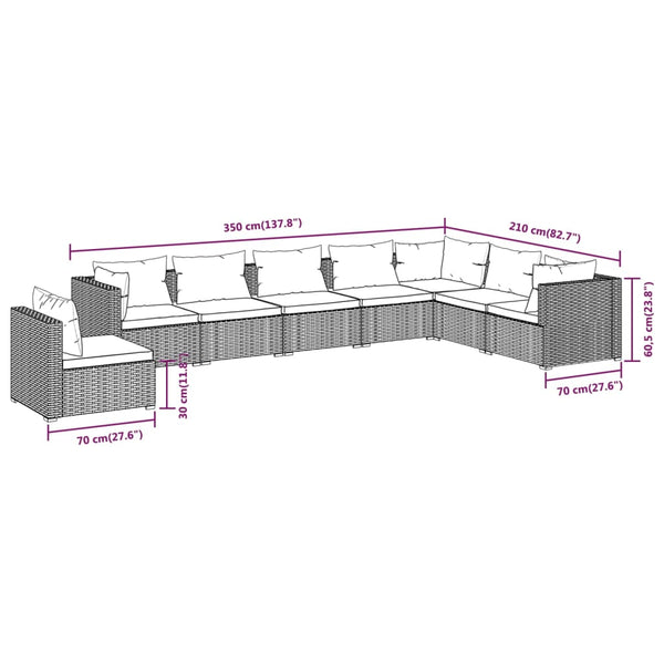 vidaXL 8-Piece Garden Lounge Set with Cushions Poly Rattan Brown