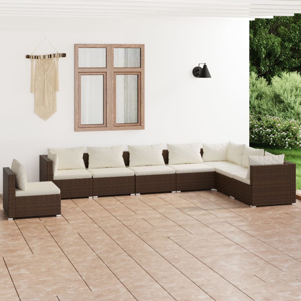 vidaXL 8-Piece Garden Lounge Set with Cushions Poly Rattan Brown