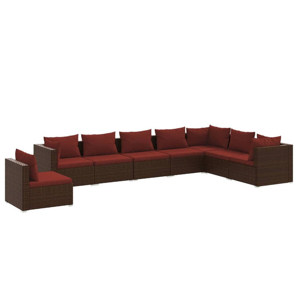 vidaXL 8-Piece Garden Lounge Set with Cushions Poly Rattan Brown