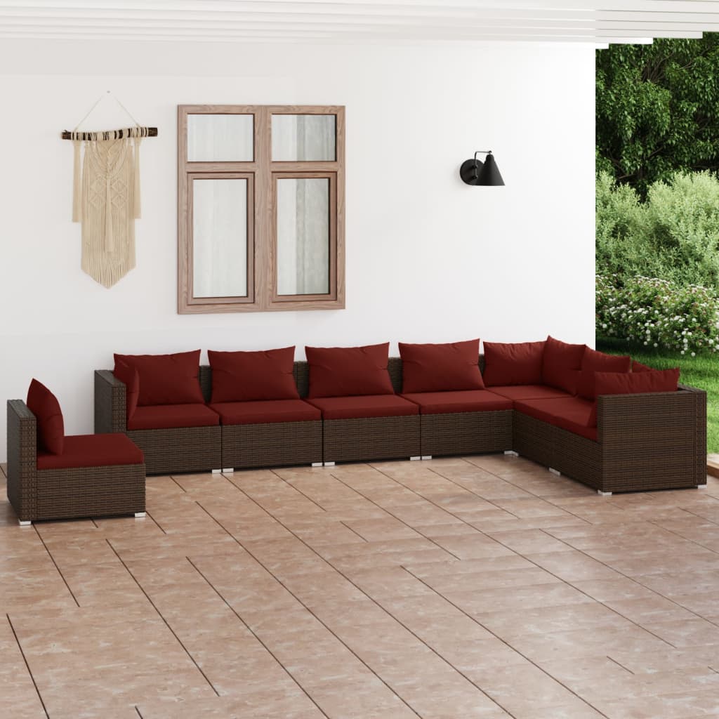 vidaXL 8-Piece Garden Lounge Set with Cushions Poly Rattan Brown