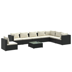 vidaXL 9-piece Garden Lounge Set with Cushions Poly Rattan Black