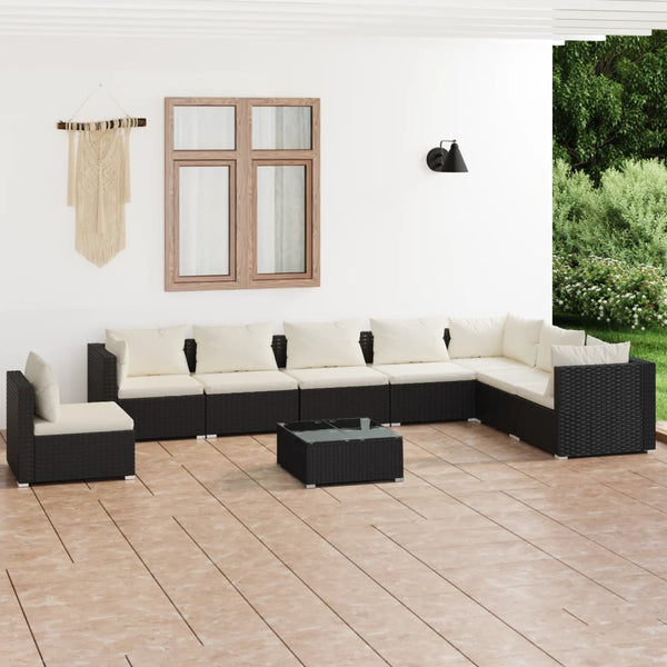 vidaXL 9-piece Garden Lounge Set with Cushions Poly Rattan Black