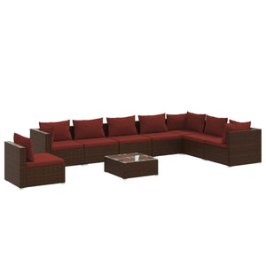 vidaXL 9-piece Garden Lounge Set with Cushions Poly Rattan Brown