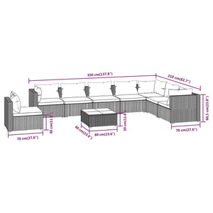 vidaXL 9-piece Garden Lounge Set with Cushions Poly Rattan Brown