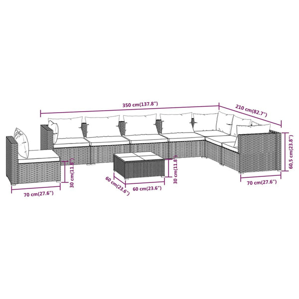 vidaXL 9-piece Garden Lounge Set with Cushions Poly Rattan Brown
