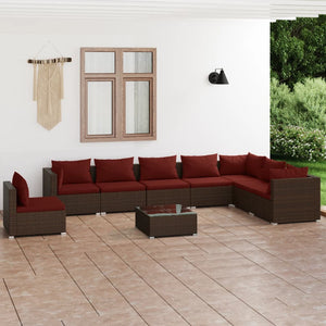 vidaXL 9-piece Garden Lounge Set with Cushions Poly Rattan Brown