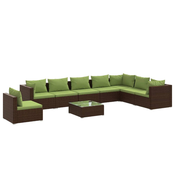 vidaXL 9-piece Garden Lounge Set with Cushions Poly Rattan Brown