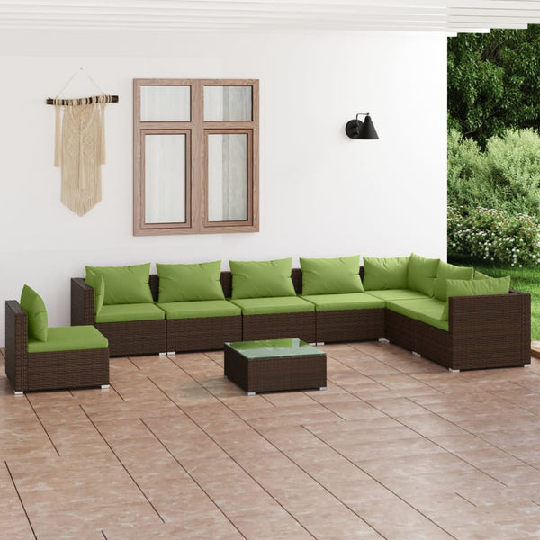 vidaXL 9-piece Garden Lounge Set with Cushions Poly Rattan Brown