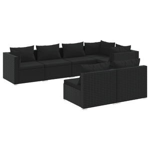 vidaXL 7-Piece Garden Lounge Set with Cushions Black Poly Rattan