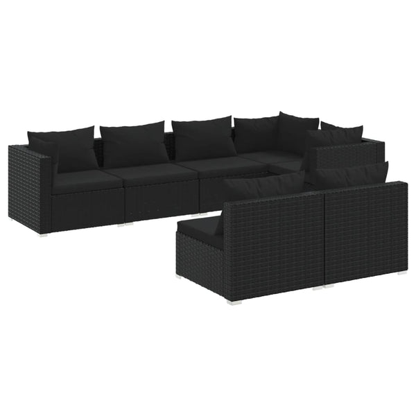 vidaXL 7-Piece Garden Lounge Set with Cushions Black Poly Rattan
