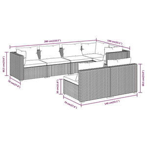 vidaXL 7-Piece Garden Lounge Set with Cushions Black Poly Rattan