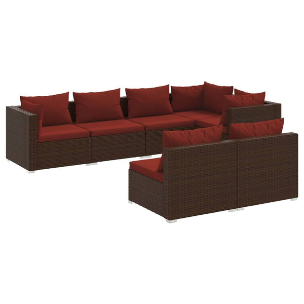 vidaXL 7-Piece Garden Lounge Set with Cushions Brown Poly Rattan