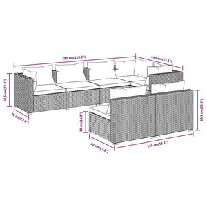 vidaXL 7-Piece Garden Lounge Set with Cushions Brown Poly Rattan