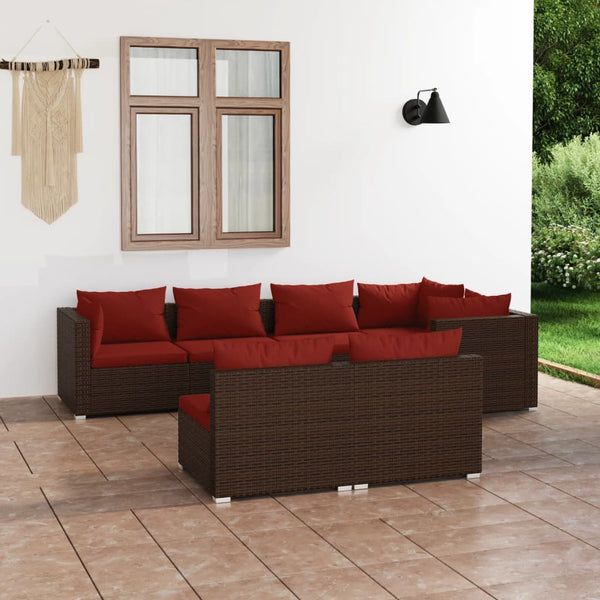 vidaXL 7-Piece Garden Lounge Set with Cushions Brown Poly Rattan