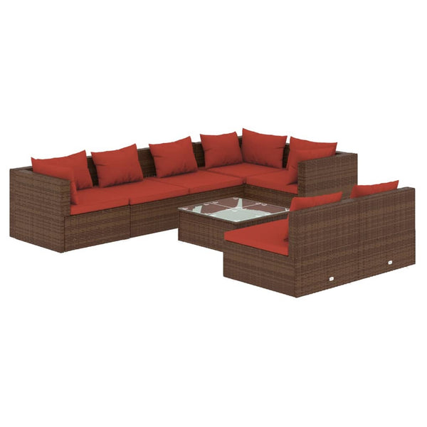 vidaXL 8-piece Garden Lounge Set with Cushions Brown Poly Rattan