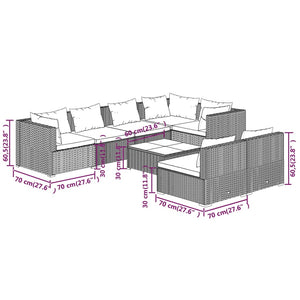 vidaXL 8-piece Garden Lounge Set with Cushions Brown Poly Rattan