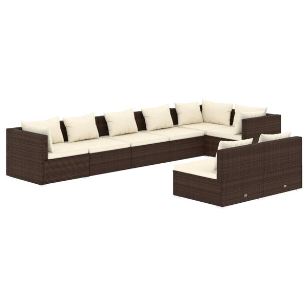 vidaXL 8-piece Garden Lounge Set with Cushions Brown Poly Rattan