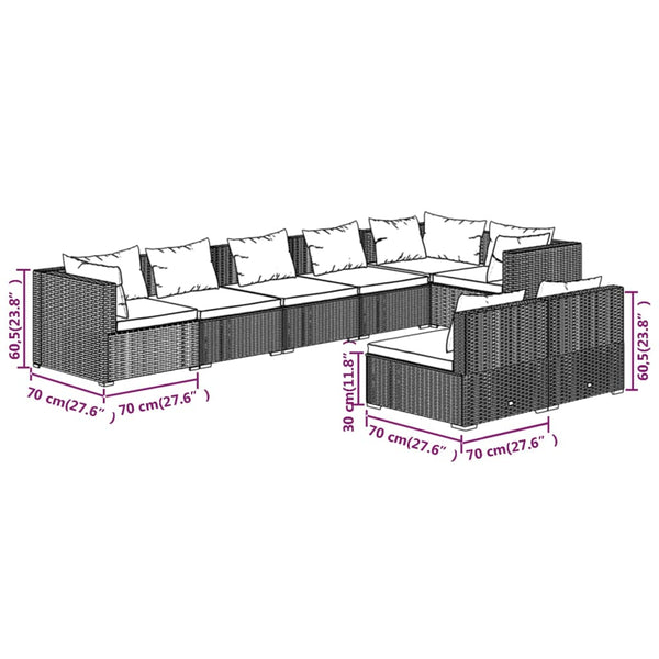 vidaXL 8-piece Garden Lounge Set with Cushions Brown Poly Rattan