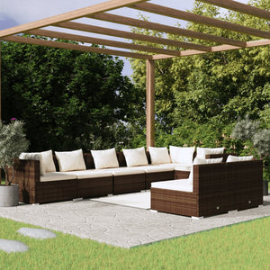 vidaXL 8-piece Garden Lounge Set with Cushions Brown Poly Rattan