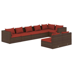 vidaXL 8-piece Garden Lounge Set with Cushions Brown Poly Rattan
