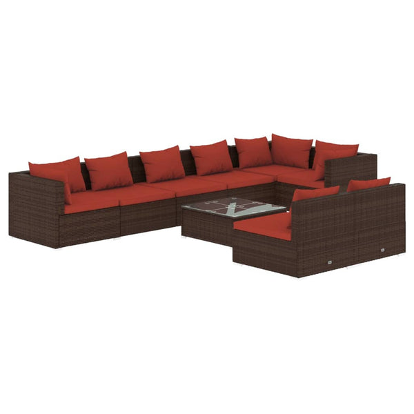vidaXL 9-piece Garden Lounge Set with Cushions Brown Poly Rattan