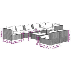 vidaXL 9-piece Garden Lounge Set with Cushions Brown Poly Rattan