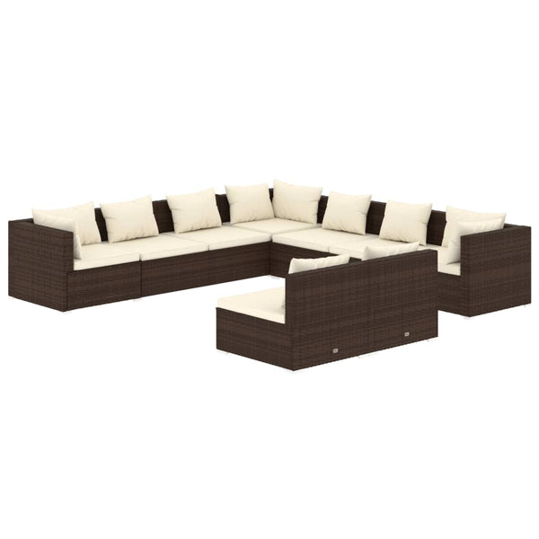 vidaXL 9-piece Garden Lounge Set with Cushions Brown Poly Rattan