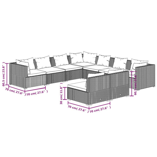 vidaXL 9-piece Garden Lounge Set with Cushions Brown Poly Rattan