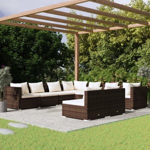vidaXL 9-piece Garden Lounge Set with Cushions Brown Poly Rattan