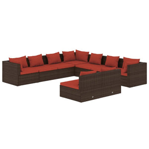 vidaXL 9-piece Garden Lounge Set with Cushions Brown Poly Rattan