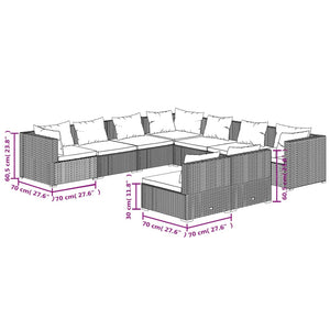 vidaXL 9-piece Garden Lounge Set with Cushions Brown Poly Rattan
