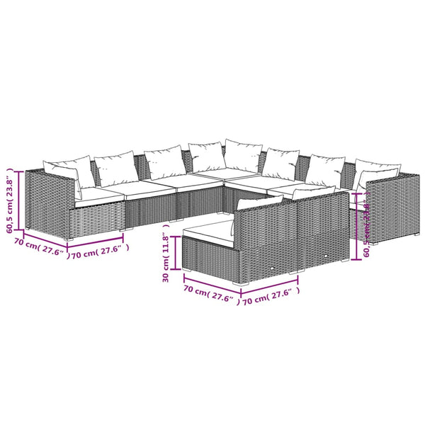 vidaXL 9-piece Garden Lounge Set with Cushions Brown Poly Rattan