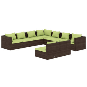 vidaXL 9-piece Garden Lounge Set with Cushions Brown Poly Rattan
