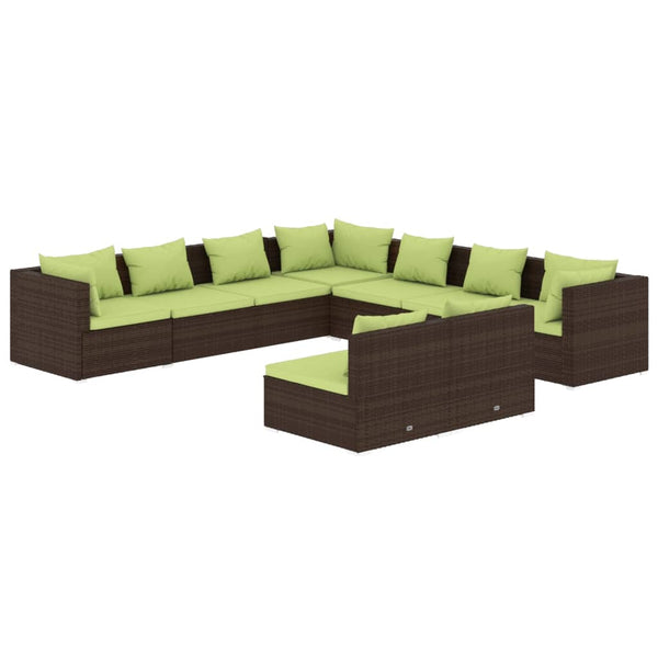 vidaXL 9-piece Garden Lounge Set with Cushions Brown Poly Rattan