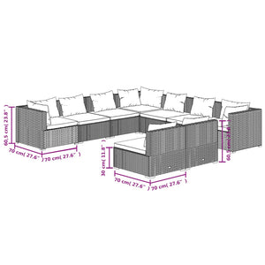 vidaXL 9-piece Garden Lounge Set with Cushions Brown Poly Rattan