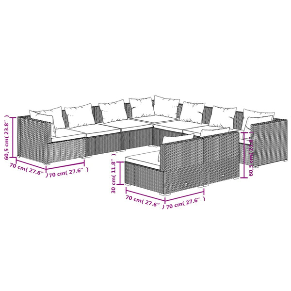 vidaXL 9-piece Garden Lounge Set with Cushions Brown Poly Rattan