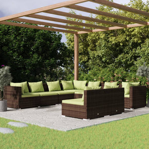vidaXL 9-piece Garden Lounge Set with Cushions Brown Poly Rattan
