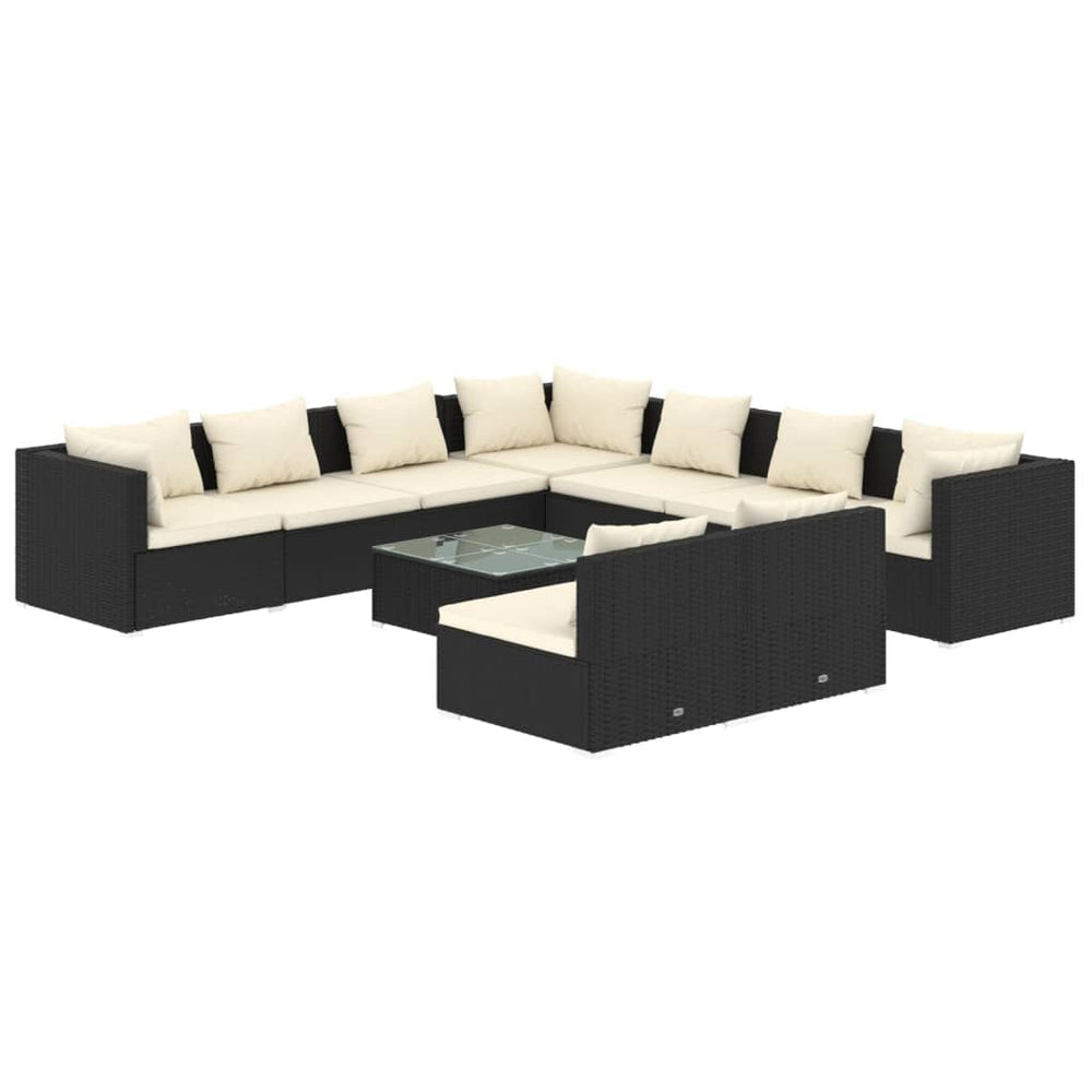 vidaXL 10-Piece Garden Lounge Set with Cushions Black Poly Rattan