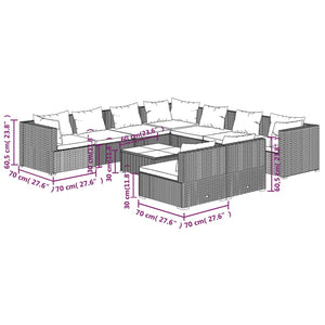 vidaXL 10-Piece Garden Lounge Set with Cushions Black Poly Rattan