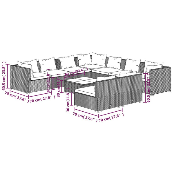 vidaXL 10-Piece Garden Lounge Set with Cushions Black Poly Rattan
