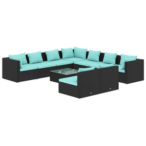 vidaXL 10-Piece Garden Lounge Set with Cushions Black Poly Rattan