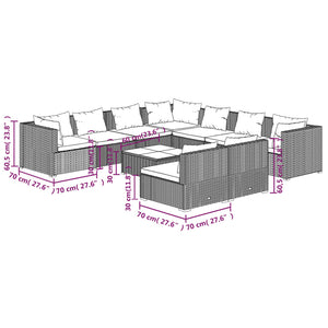 vidaXL 10-Piece Garden Lounge Set with Cushions Black Poly Rattan