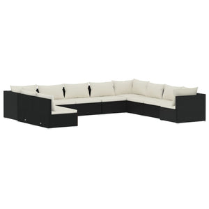 vidaXL 10-Piece Garden Lounge Set with Cushions Black Poly Rattan