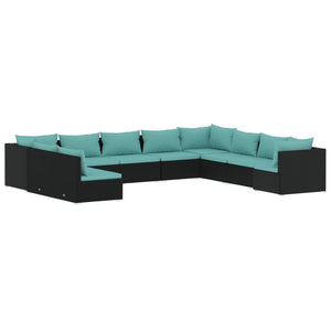 vidaXL 10-Piece Garden Lounge Set with Cushions Black Poly Rattan